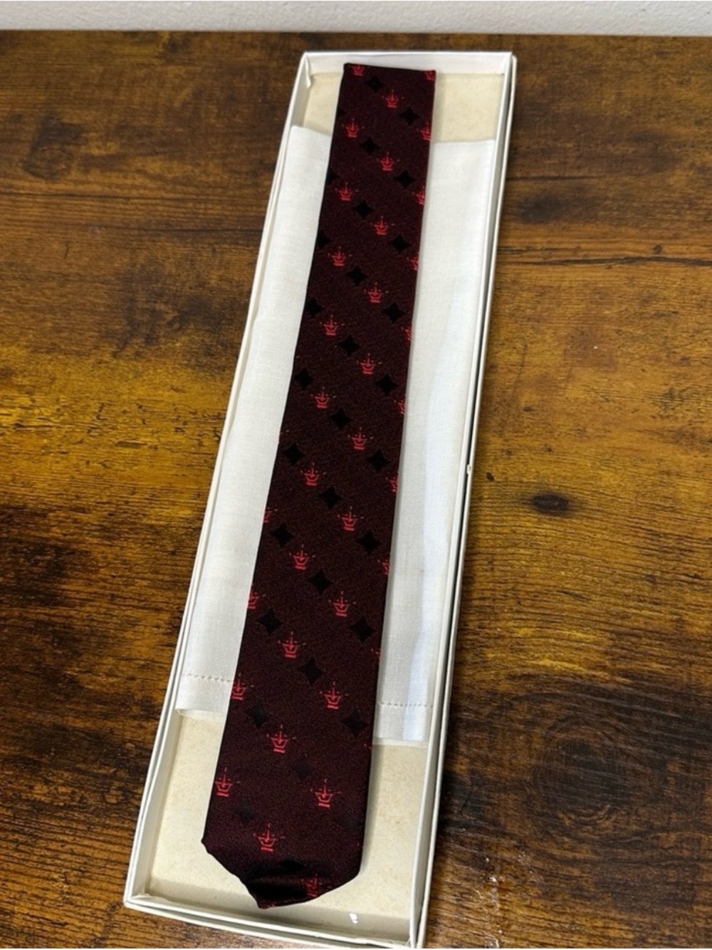 Vtg 1950s Smoothie Button-Down Skinny Tie Schreter Burgundy Red Crown Diamond